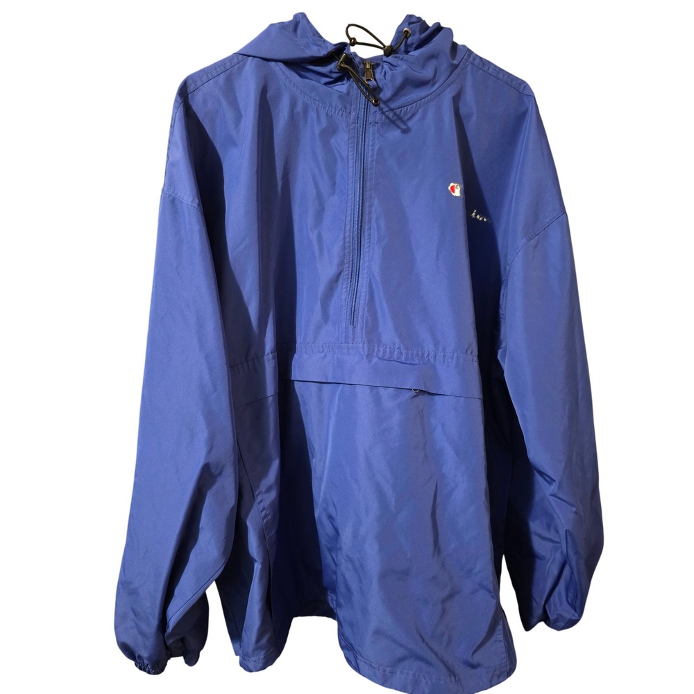 Champion Packable Quarter Zip Anorak Windbreaker Blue Hooded Jacket Mens 2XL